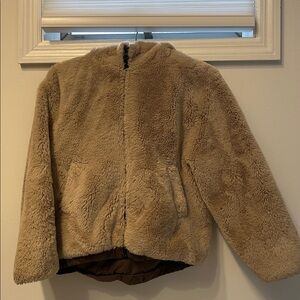 Zara Youth Cream and Brown Faux Fur Jacket